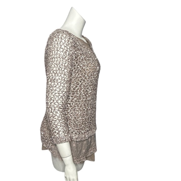 John Fashion Sweater Women's XL Brown Chiffon Uderlayers Open Knit Boho NEW - Picture 3 of 16
